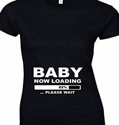 Direct 23 Ltd BABY NOW LOADING Ladies Funny Printed T-Shirt (12, Black) [Apparel] [Apparel]
